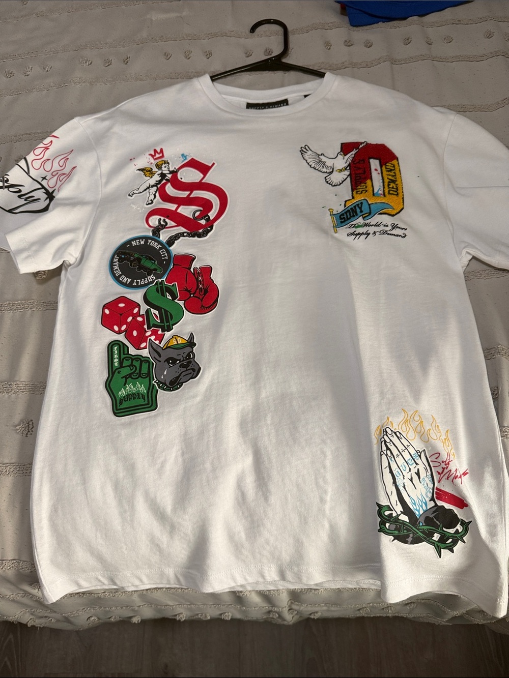 Nike White Short Sleeve Graphic Tee with Multicolor Patches